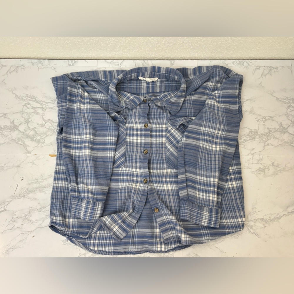 Pink Rose Girls Long Sleeve Button Down Shirt Sz M Blue Plaid Top Western​